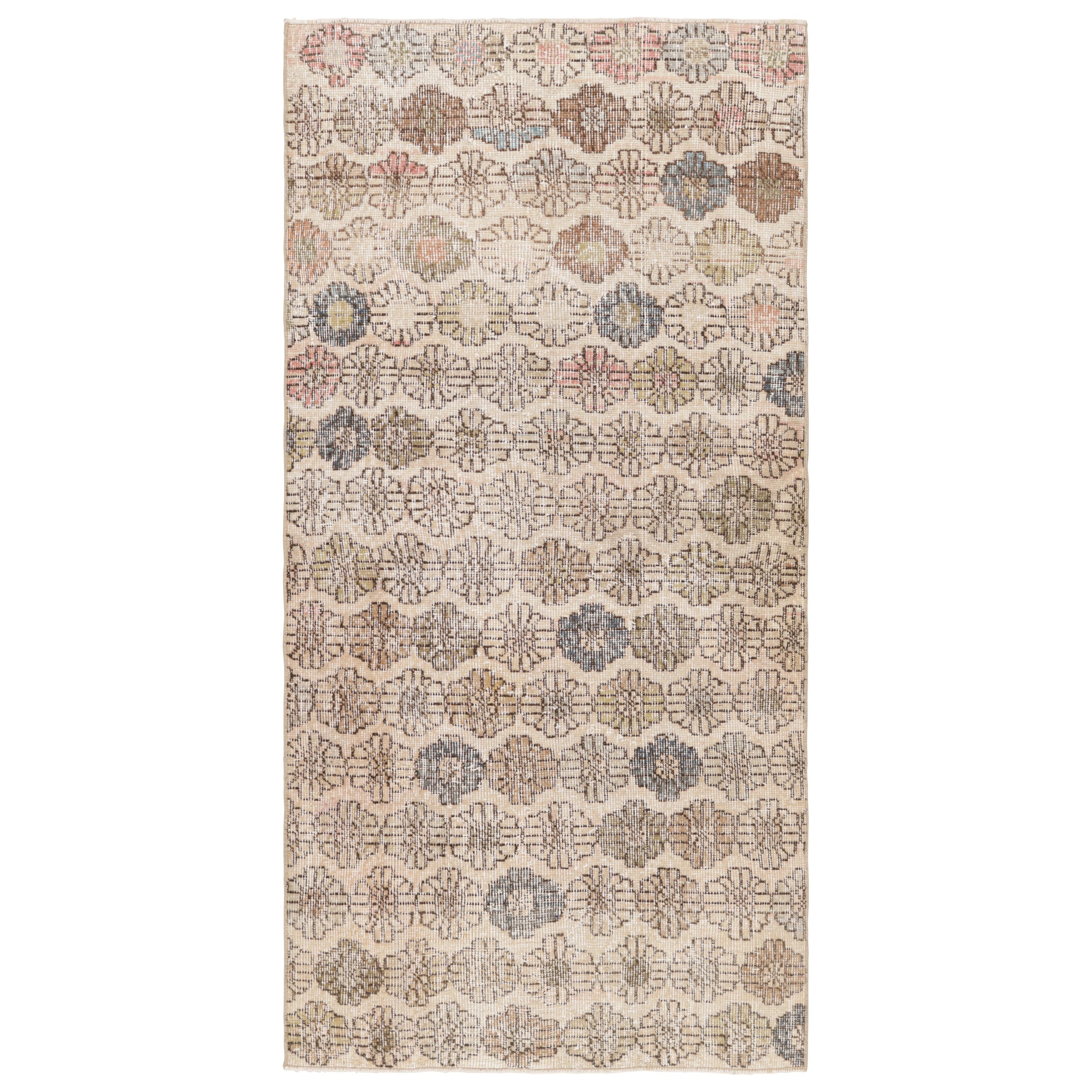 Vintage Zeki Múren Runner in Beige with Colorful Floral Pattern from Rug & Kilim