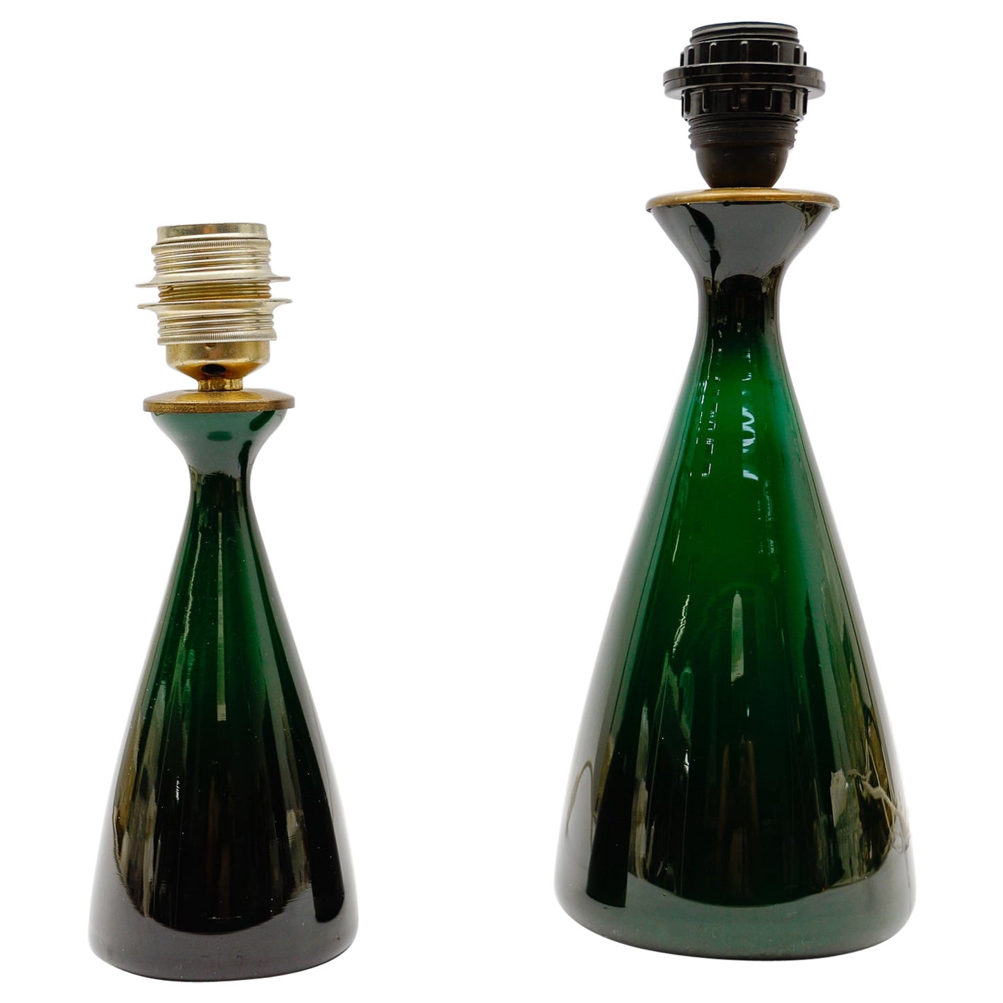 Pair danish KASTRUP Holmegaard Table Lamps in Green Glass, 1960s