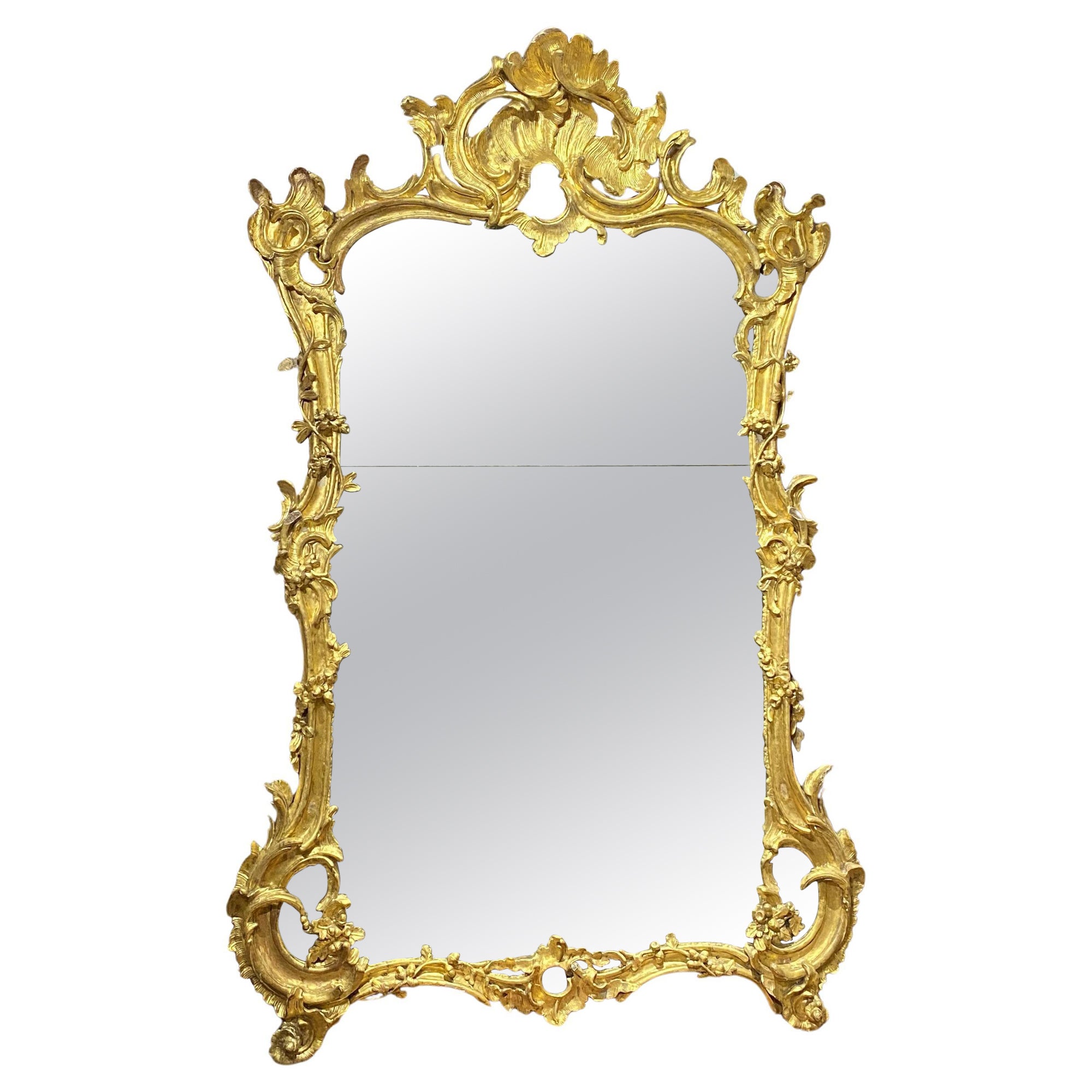 Grand miroir de pilier ou miroir d'observation rococo du 18ème siècle, probablement anglais