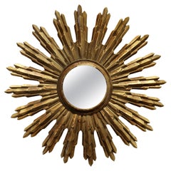 Kleiner französischer Spiegel im Art Déco-Stil mit Sonnenaufgang und Sonnenuntergang, vergoldet