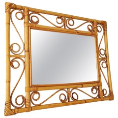 Miroir de la Côte d'Azur française en bambou et rotin, années 1960