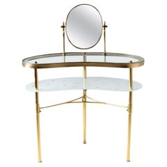 Antique 20th Century Italian Modern Demi-Lune Brass Dressing Table by Luigi Brusotti