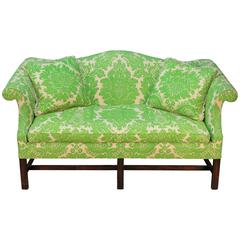 Vintage Camelback Sofa with Green Printed Upholstery