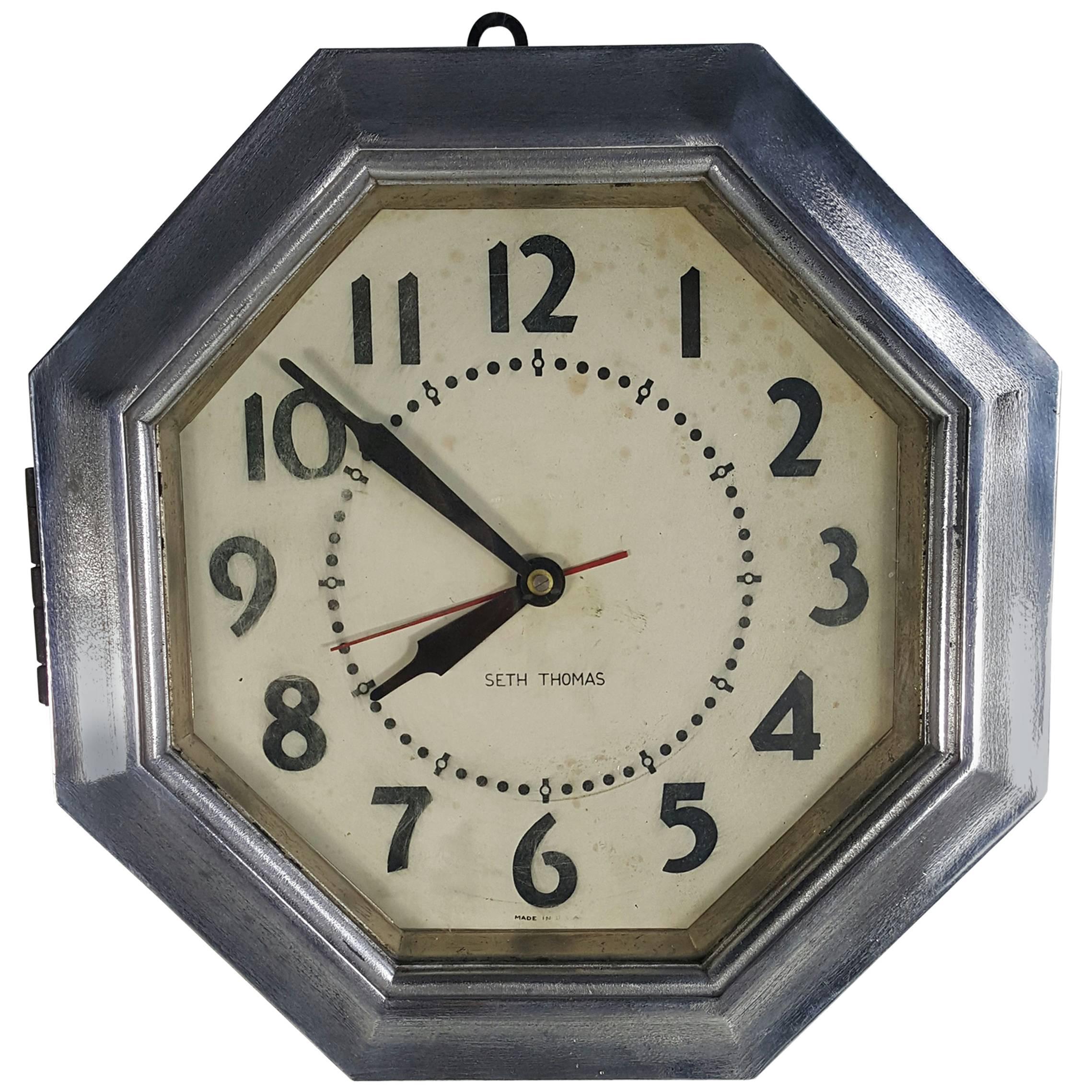 Rare Art Deco Aluminium Clock, Seth Thomas, Hexagon
