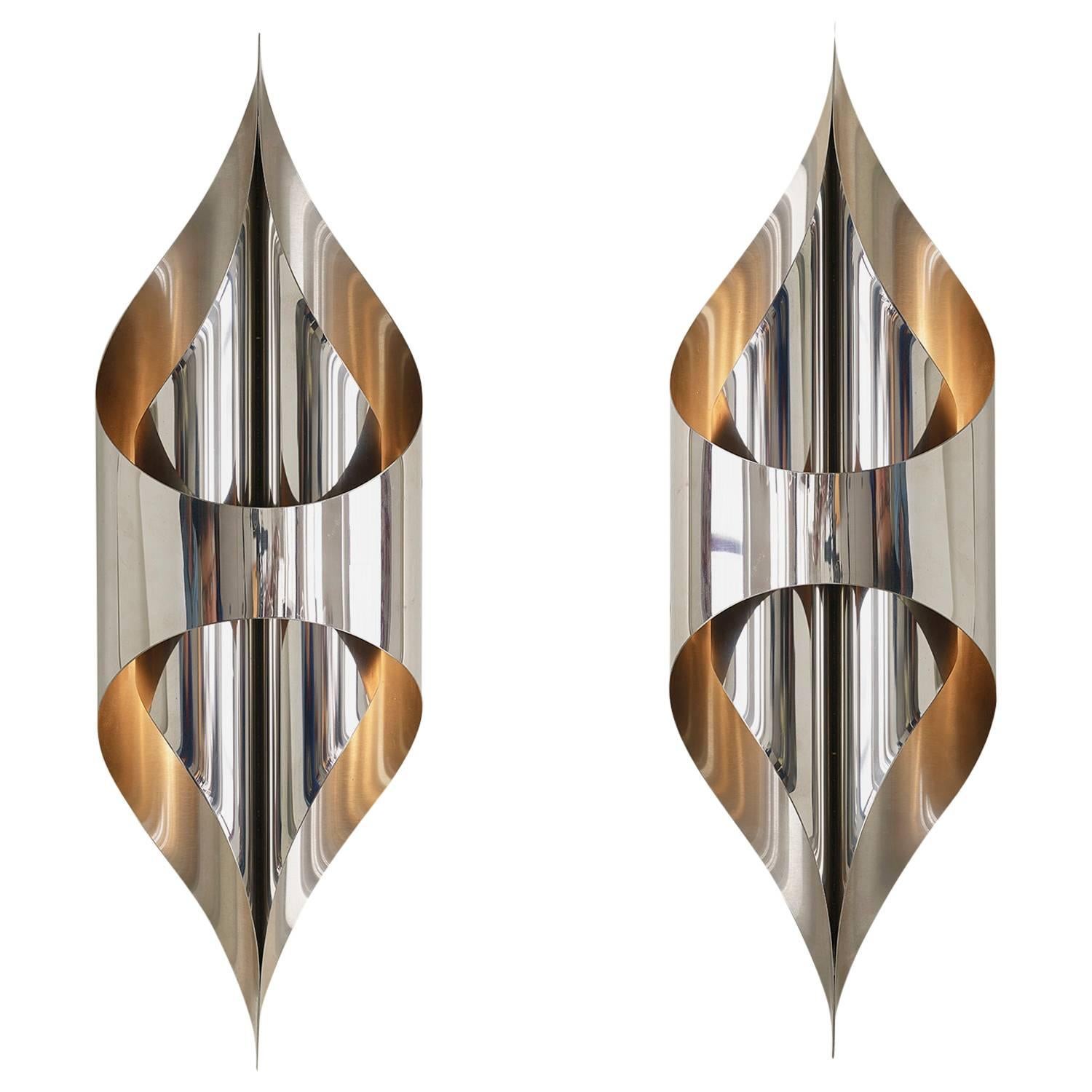 Pair of "Fusée" Wall Lights by Maison Charles, 1970 For Sale