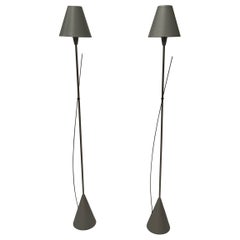 Brushed Steel Elongated Tall Mid Century Modern Table Lamps