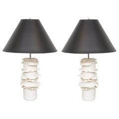 Pair of French Bespoke Glazed Porcelain Swirl Lamps