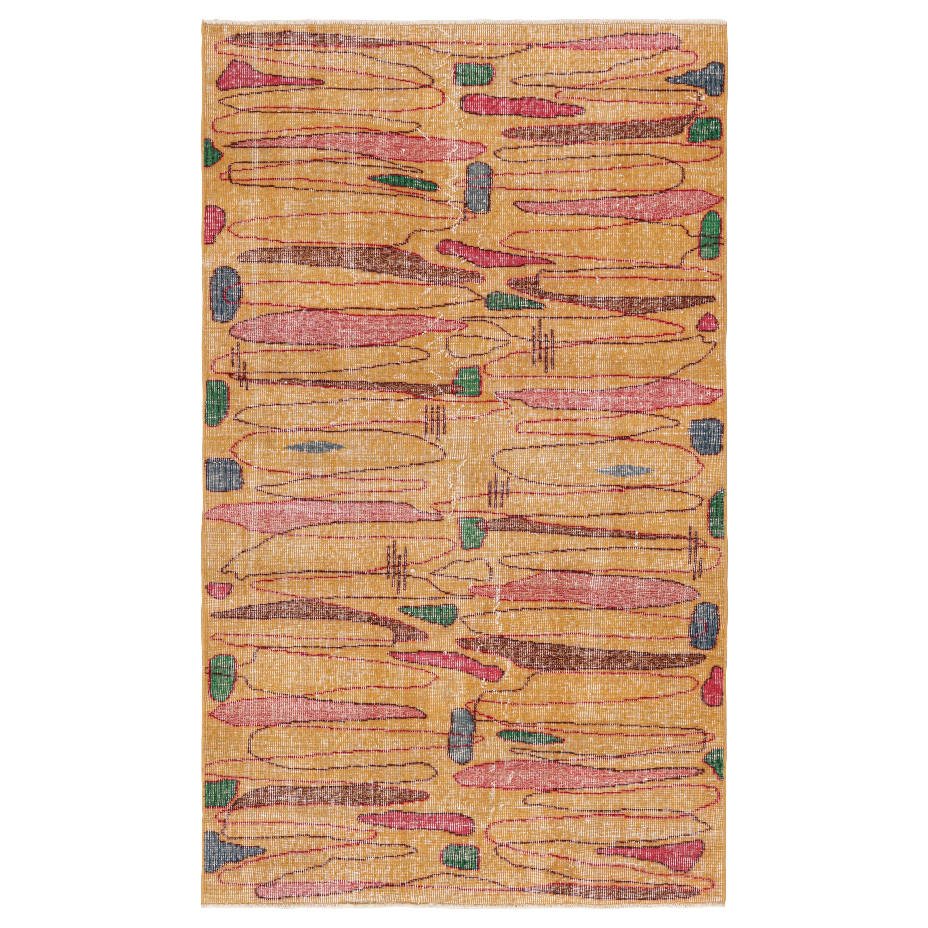 Tappeto vintage Zeki Múren Deco in oro con motivo geometrico, da Rug & Kilim