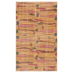 Tappeto vintage Zeki Múren Deco in oro con motivo geometrico, da Rug & Kilim
