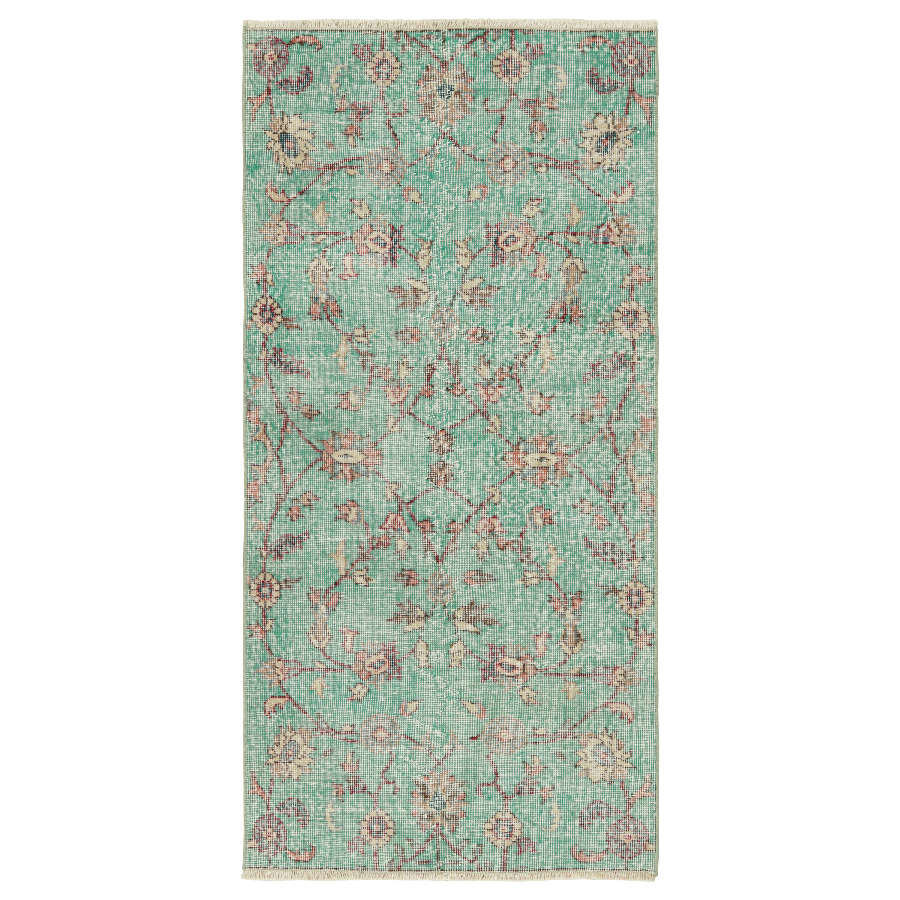 Vintage Zeki Müren Rug in Blue, with Colorful Floral Patterns from Rug & Kilim