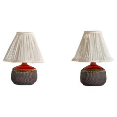 Klase Höganäs, Table Lamps, Stoneware, Fabric, Sweden, 1960s