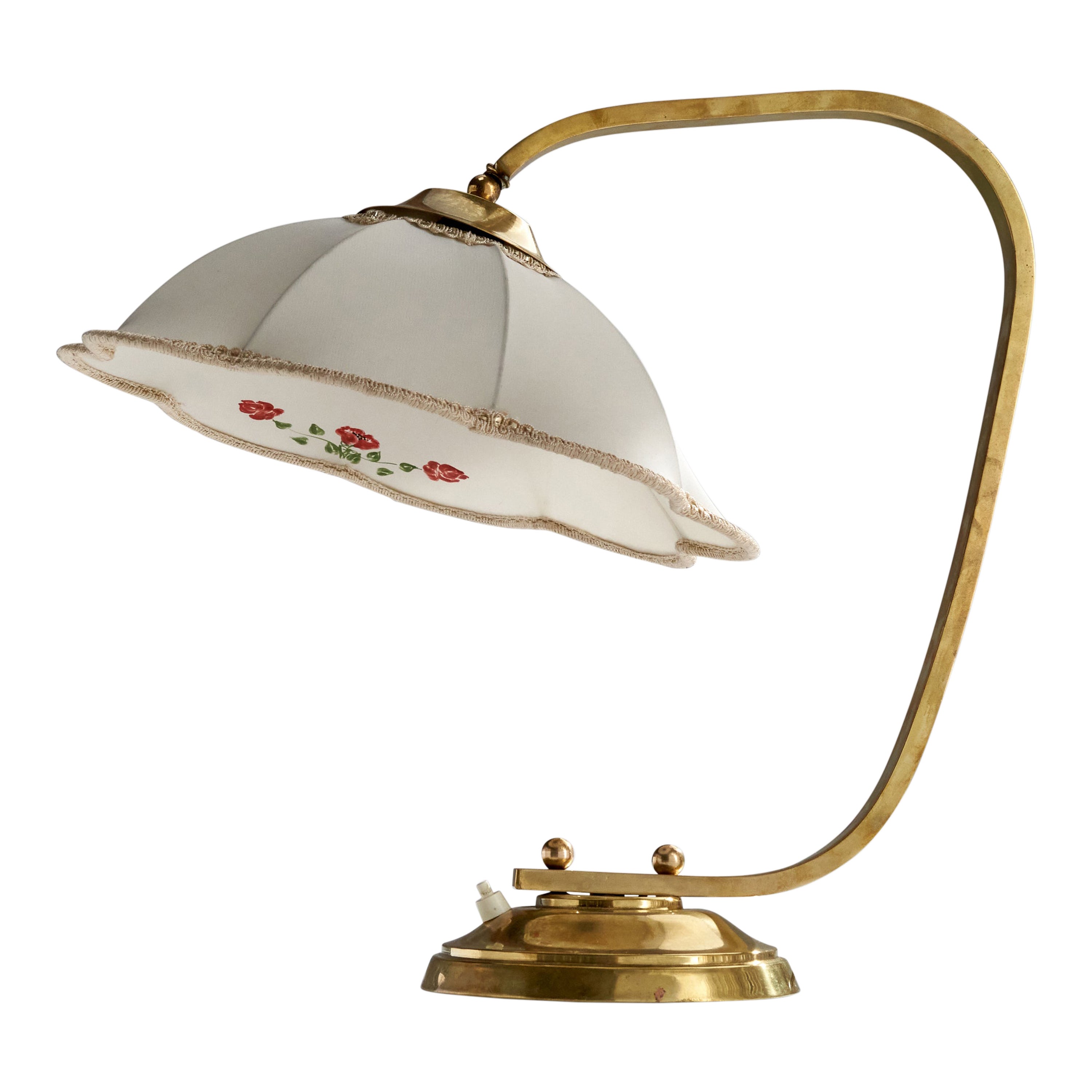 French Designer, Table Lamp, Brass, Fabric, France, 1940s
