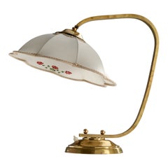 French Designer, Table Lamp, Brass, Fabric, France, 1940s