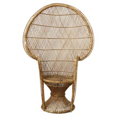 Mid-Century Woven Rattan Peacock High Back Lounge Chair with Armrests