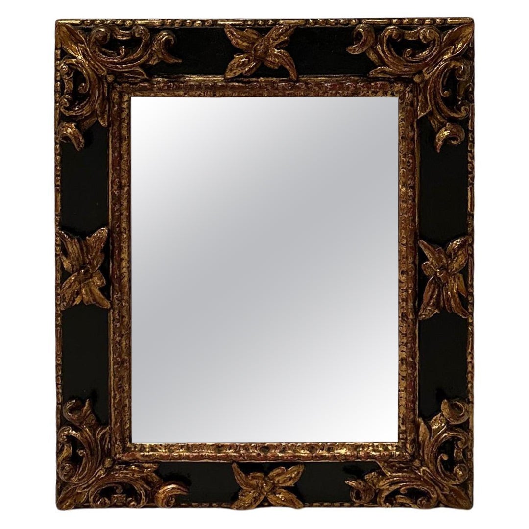 Handgeschnitzter italienischer Rokoko-Stil Ebonisiert und Antique Gold Mirror