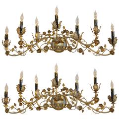 Pair of Gilt Floral Tole Sconces