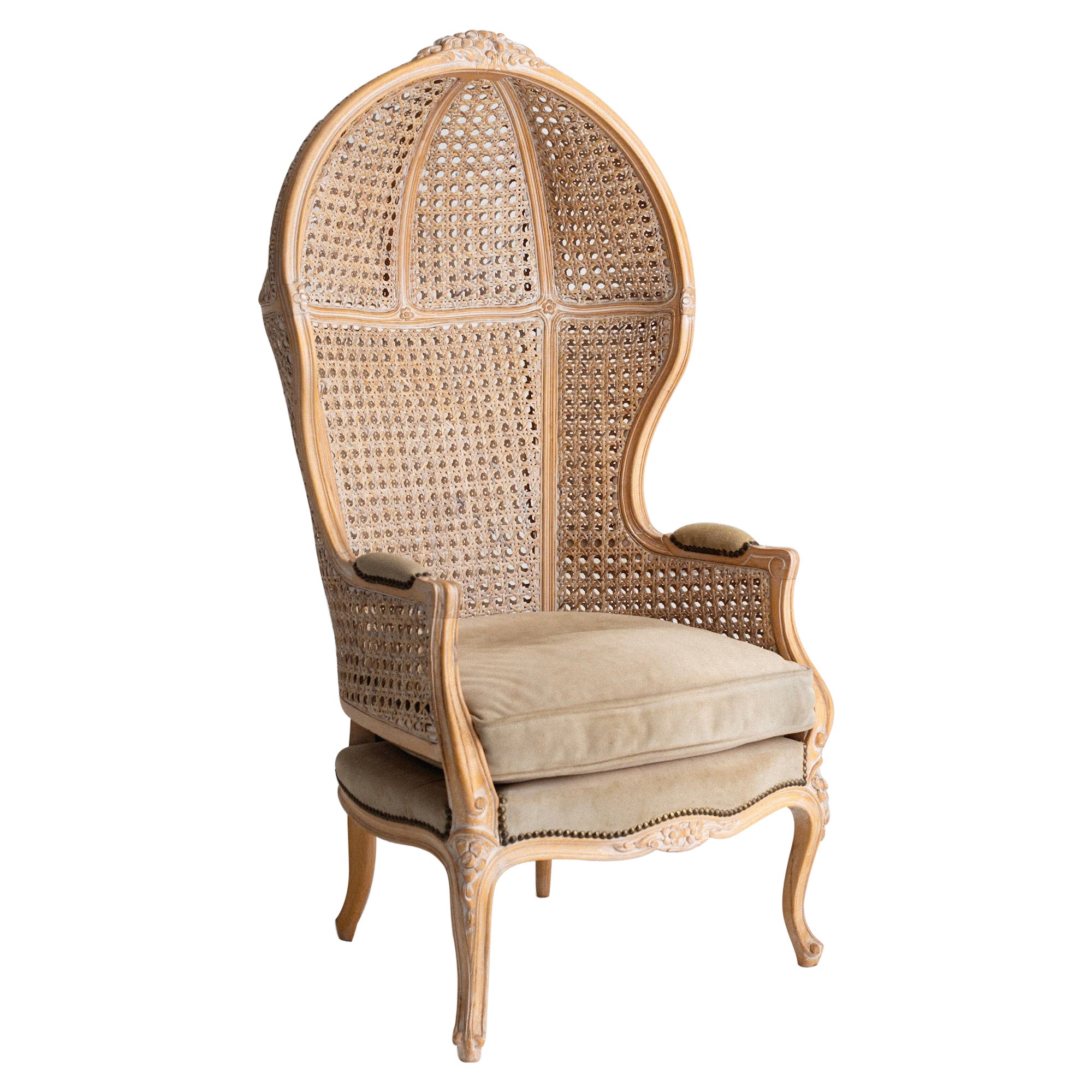 French Country Louis XV Style Double Cane Canopy Porter Chair