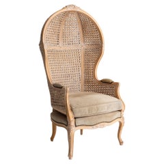 French Country Louis XV Style Double Cane Canopy Porter Chair