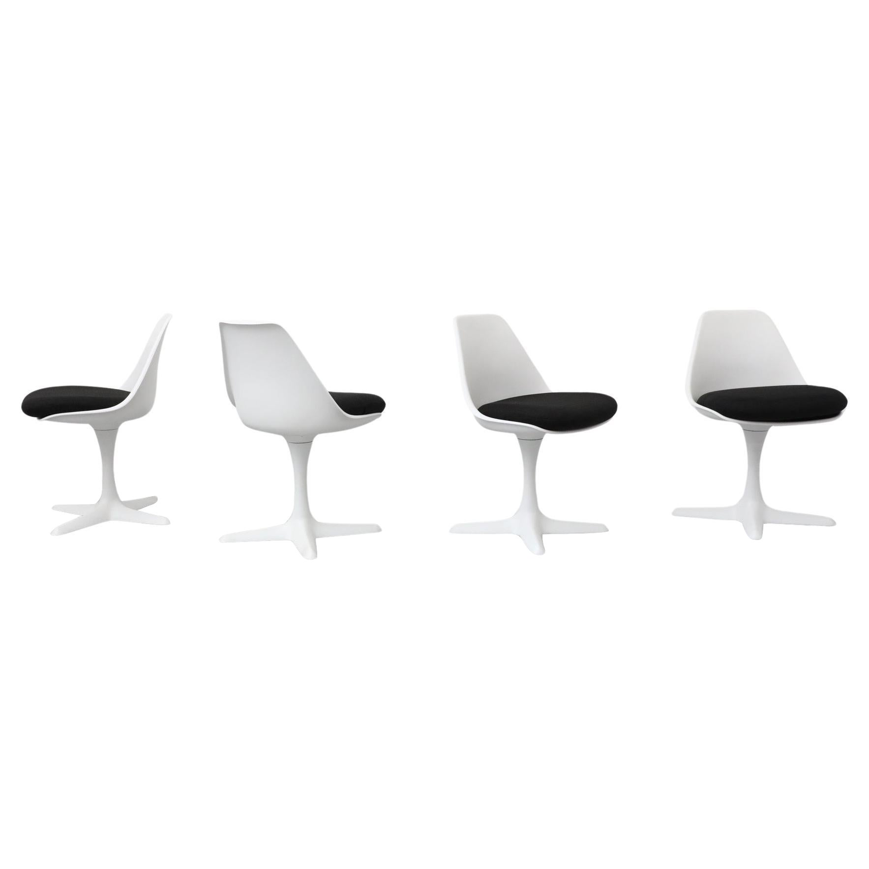 Arkana Set of Four White Shell Seat Pedestal Chairs by Burke Maurice, 1960's