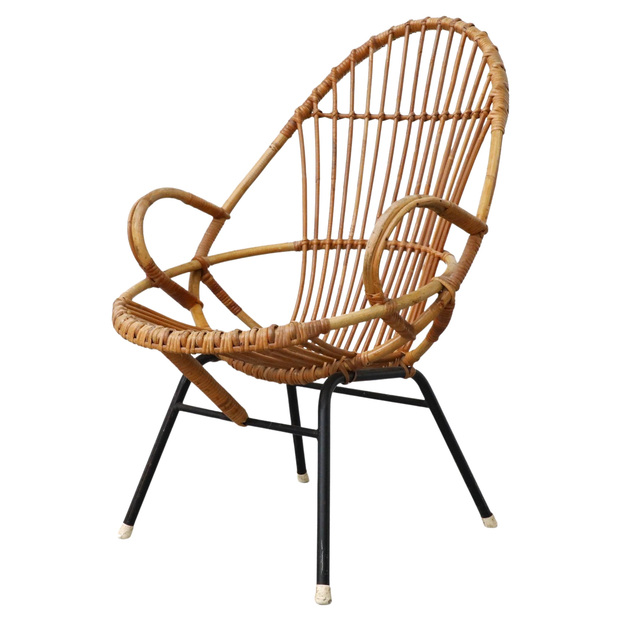 Mid-Century Rohe Noordwolde Bamboo Arm Chair with Decorative Back For Sale