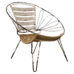 Mid-Century Metal Hoop Chair with Enameled Metal Frame and Woven Rope Seat