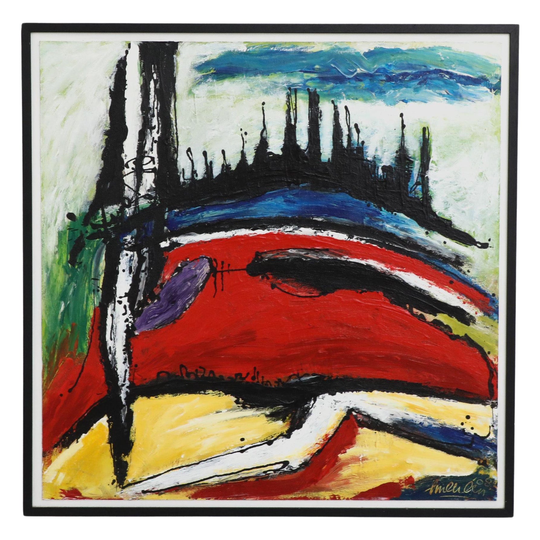 Graphic Abstract Acrylic Painting by Dutch artist Jan van der Meulen, 2008