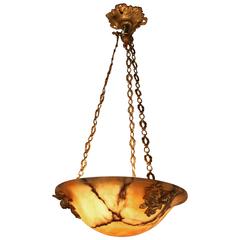 French 1930s Alabaster and Bronze Chandelier