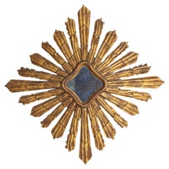 Miroir en étoile en bois doré italien du milieu du siècle