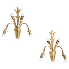 Mid Century Französisch Messing Botanic Sconces - ein Paar