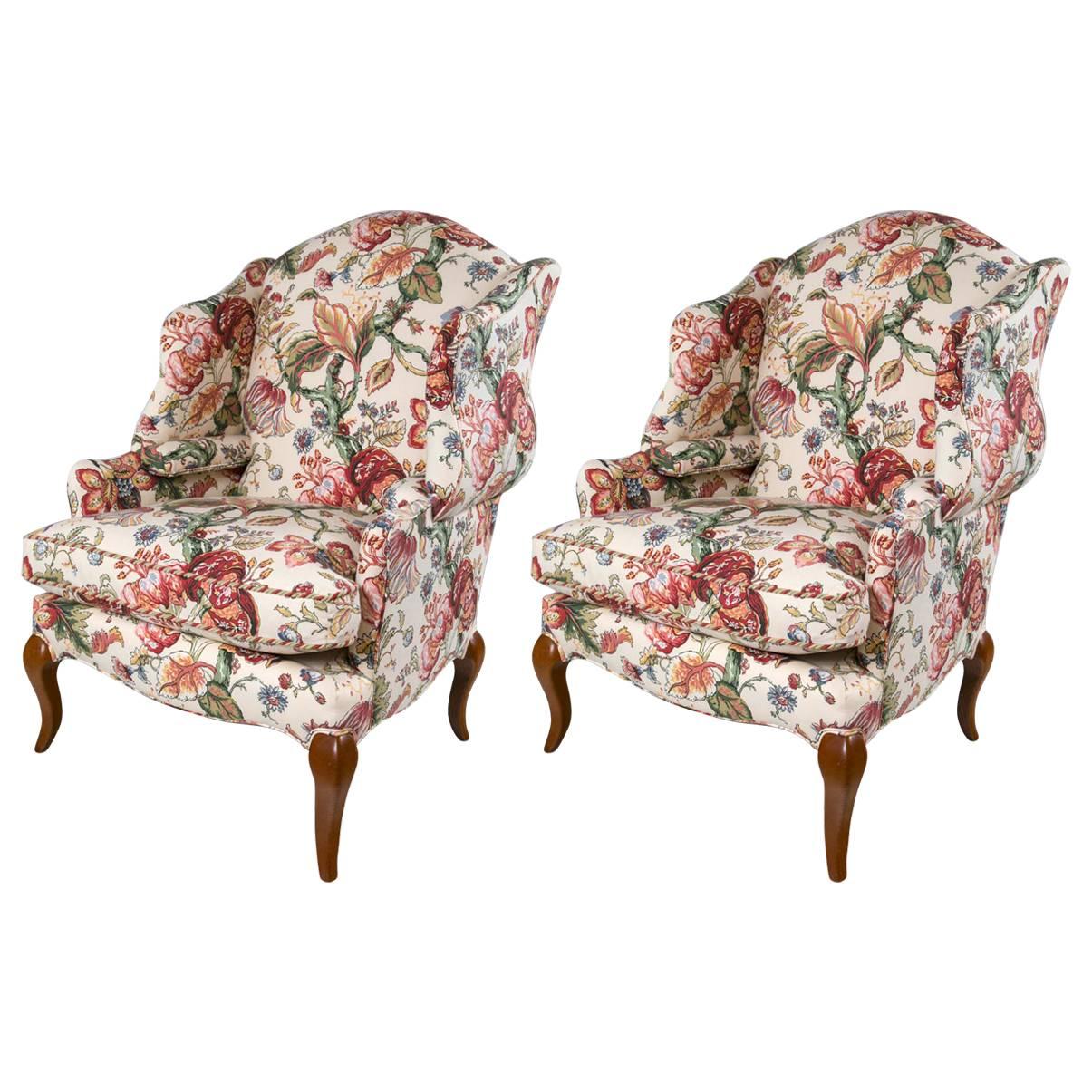 Must Sell! Fabulous Pair of Custom Made Down Cushioned Wing Chairs 