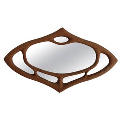 Organic Morphing Shaped Mirror with Wood Frame in an Anthroposophical Style