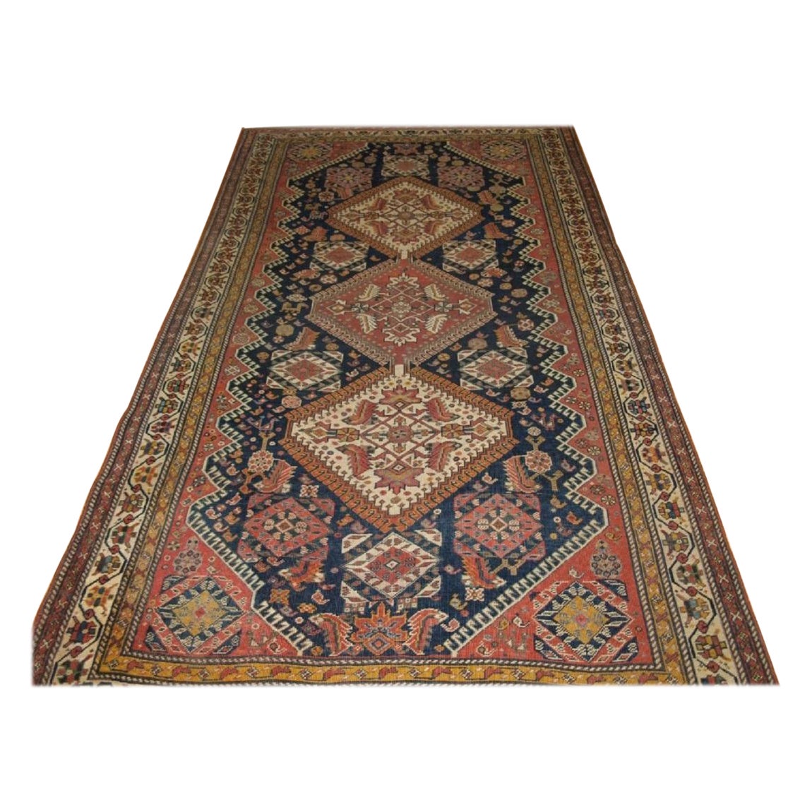 Antiker Qashqai-Teppich aus Stammeskunst, dreifaches Medaillon mit Heratti-Design, um 1900