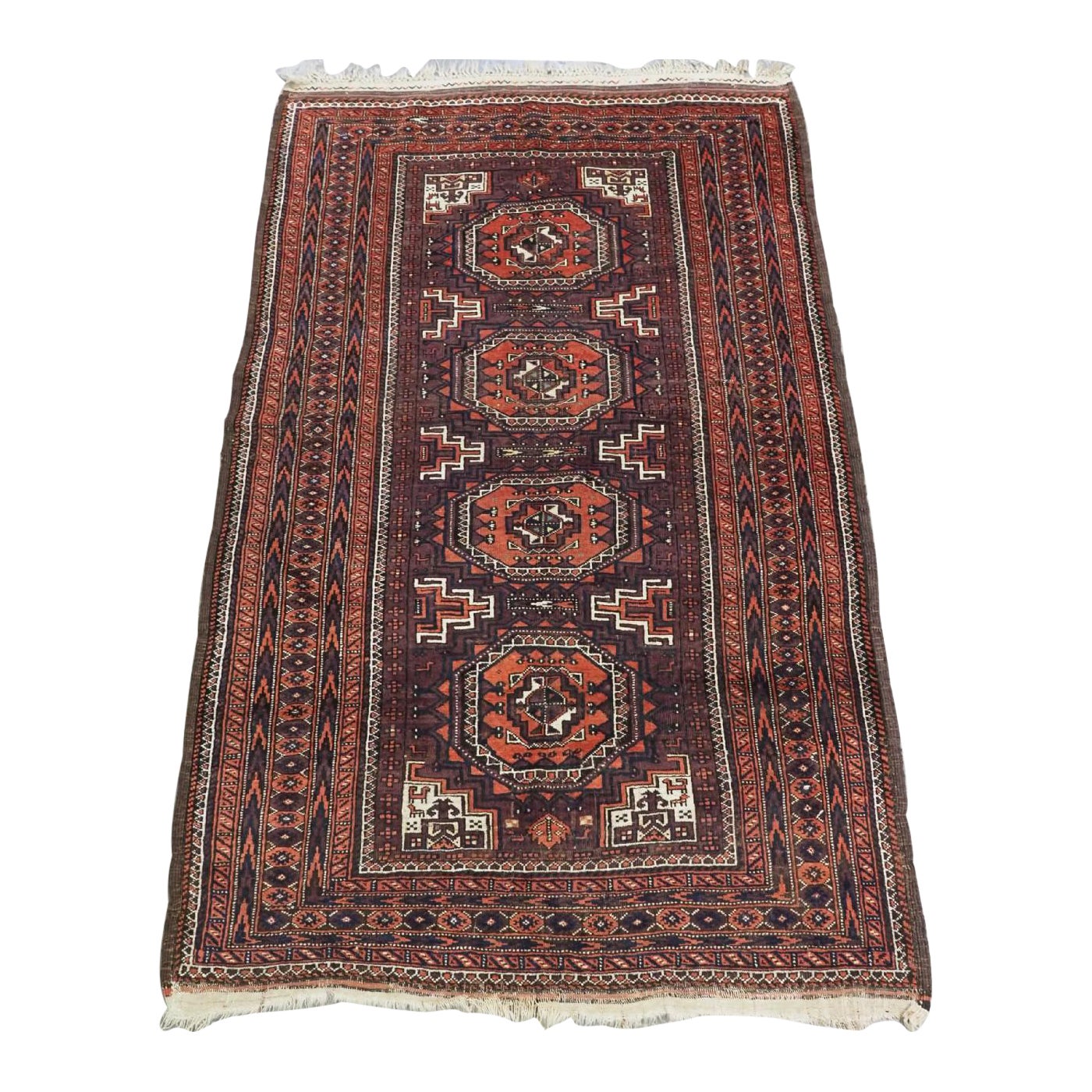 Antique Yaqoub Khani Baluch Rug, Octogen Design On Aubergine Ground, Circa 1900