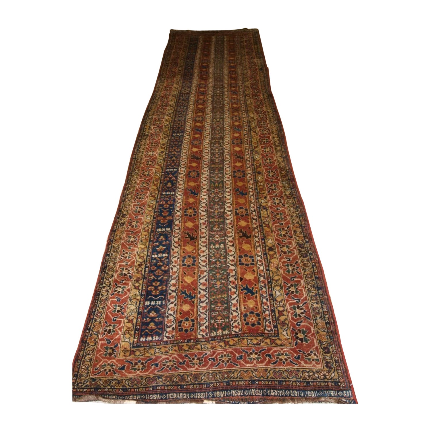 Tapis de couloir Khamseh persan ancien avec motif de rayures, fin du 19e siècle en vente