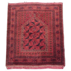 Antique Kizil Ayak Turkmen Prayer Rug, Rams Horn Mihrab, Circa 1900