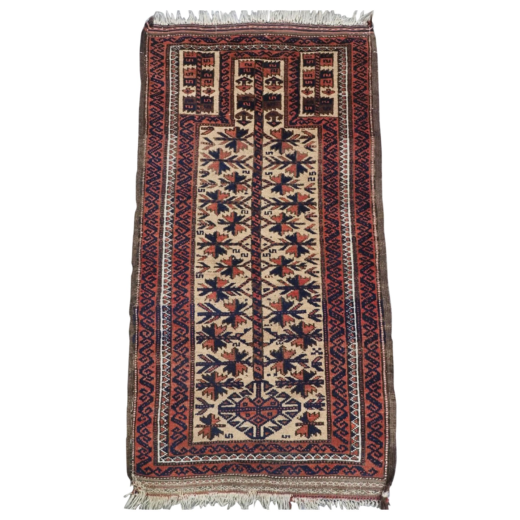 Antique Baluch Prayer Rug, Camel Ground w/ Tree Of Life, Small Size, Circa 1900