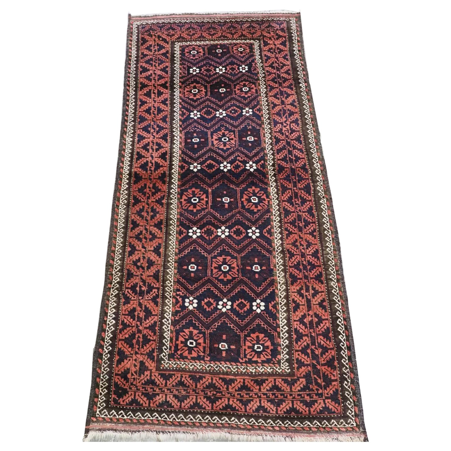 Antique Khorasan Baluch Rug With Mina Khani Design, Circa 1900