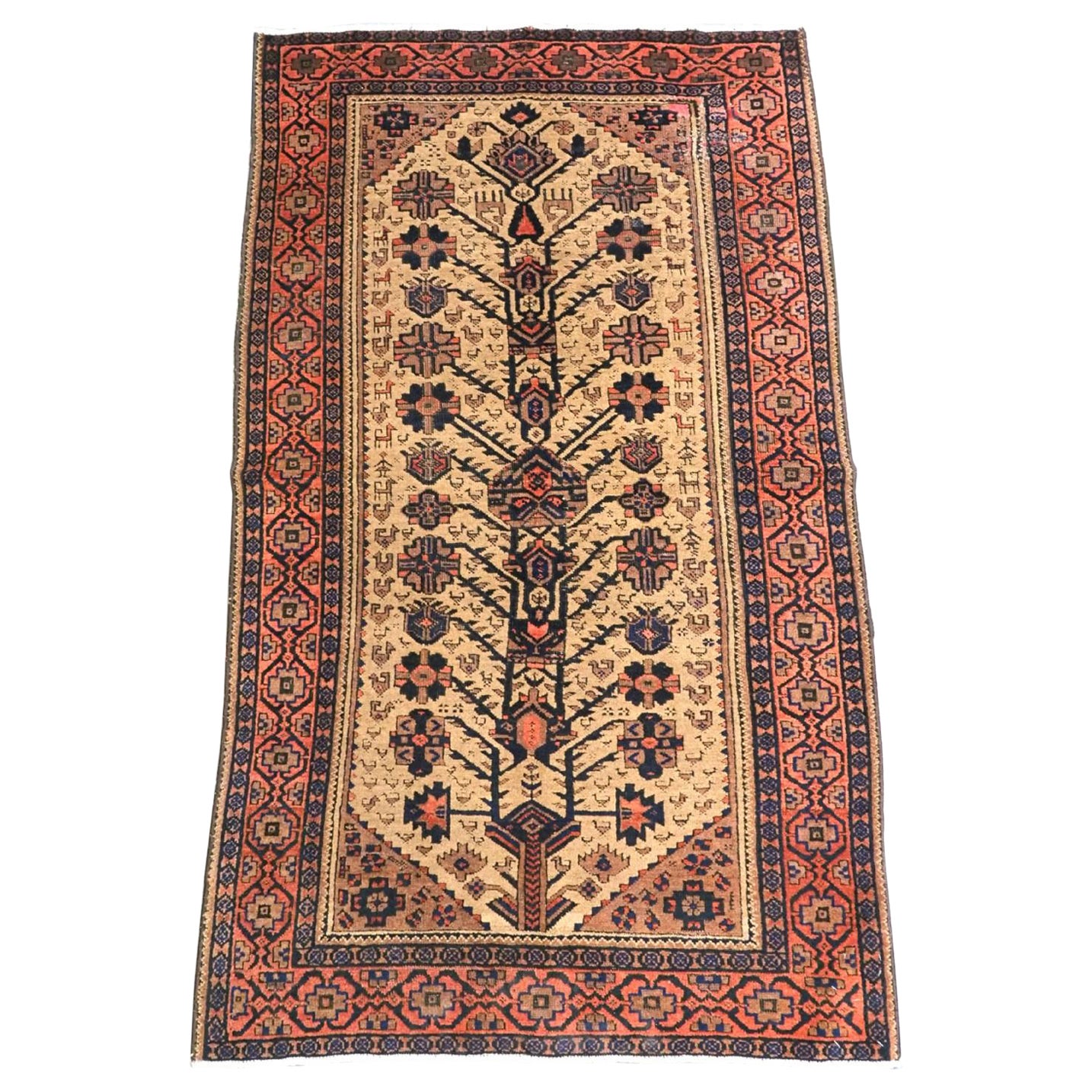 Antique Baluch Ferdows Region Rug, Camel Ground Tree Design, Late 19th Century