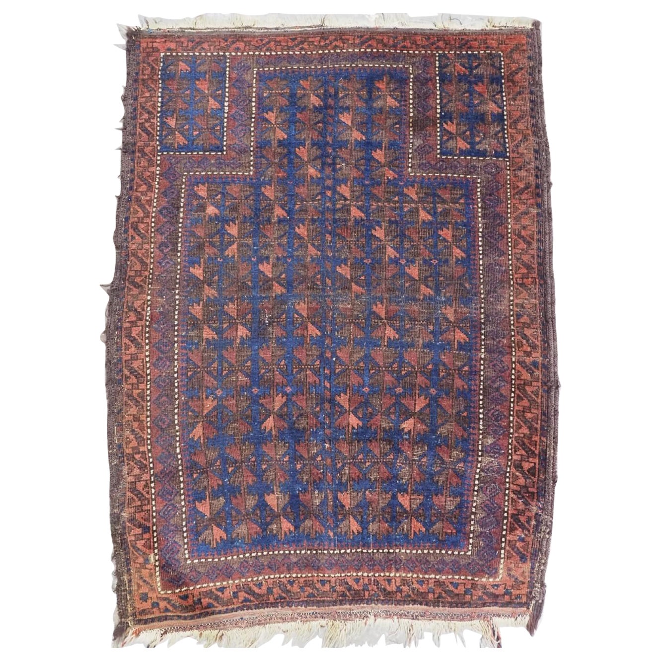 Antique Timuri Prayer Rug, Blue Ground With Repeat Leaf Design, Circa 1880 For Sale
