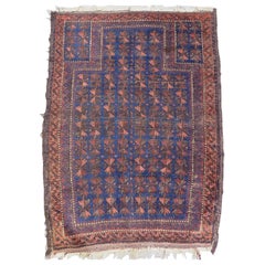 Antique Timuri Prayer Rug, Blue Ground With Repeat Leaf Design, Circa 1880