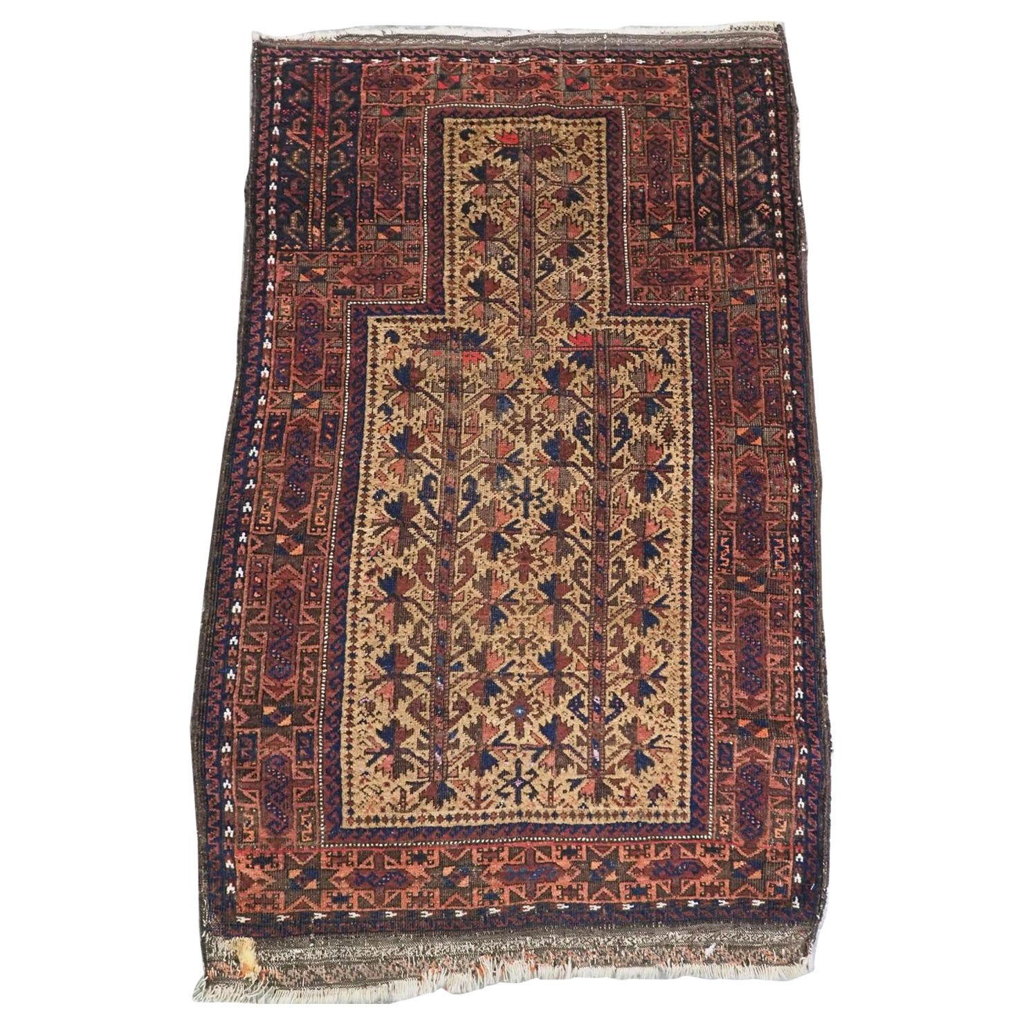 Antique Timuri / Baluch Prayer Rug, Camel Ground With Tree Of Life, Circa 1880