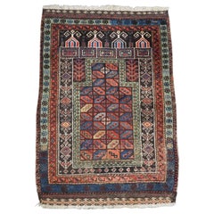 Antigua Alfombra de Oración Baluch, Diseño Escaso, Circa 1880