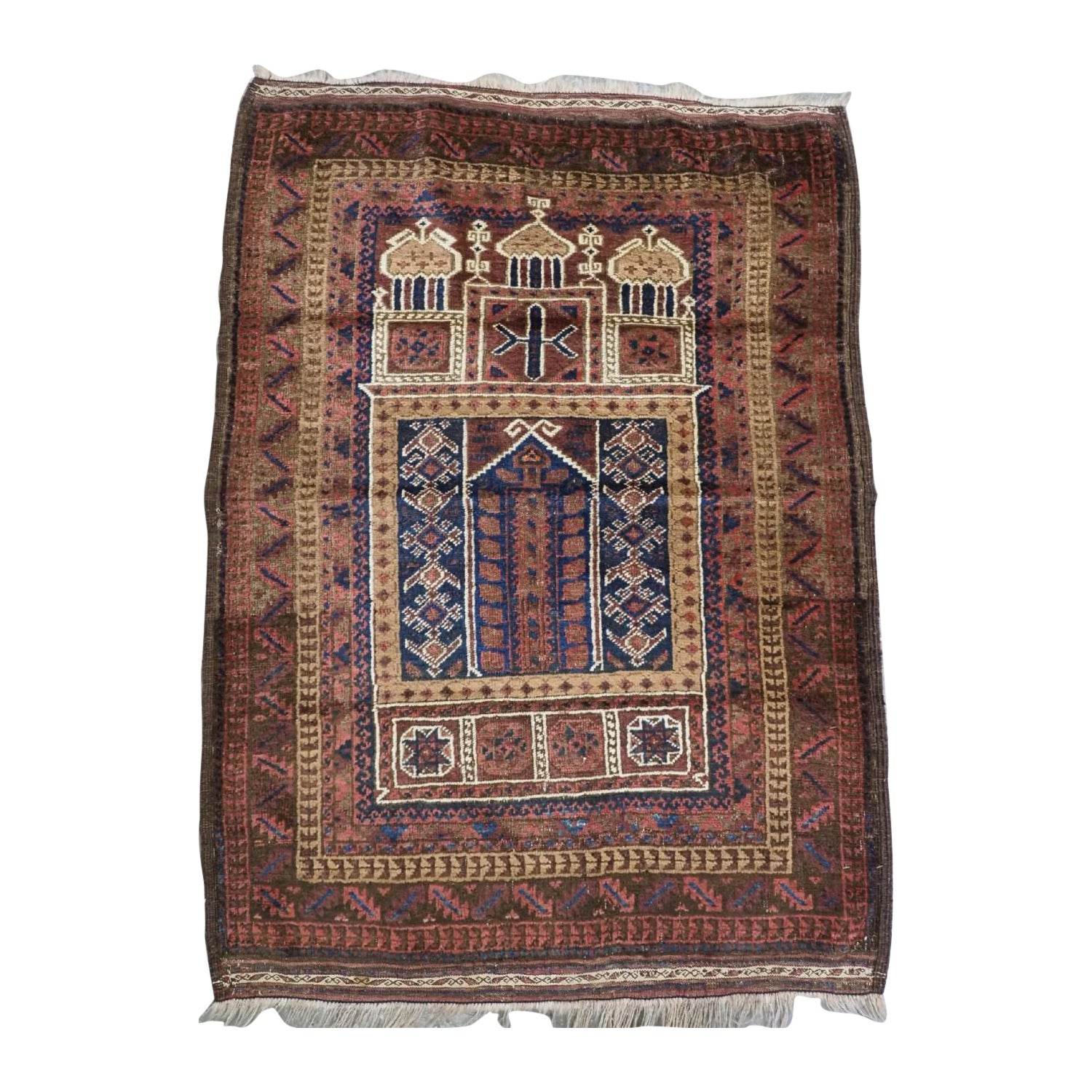 Antique Taimani Baluch 'Seh Mihrab' Prayer Rug, Circa 1900