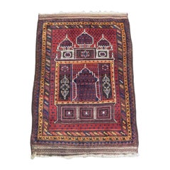 Antique Taimani Baluch 'Seh Mihrab' Prayer Rug, Circa 1900