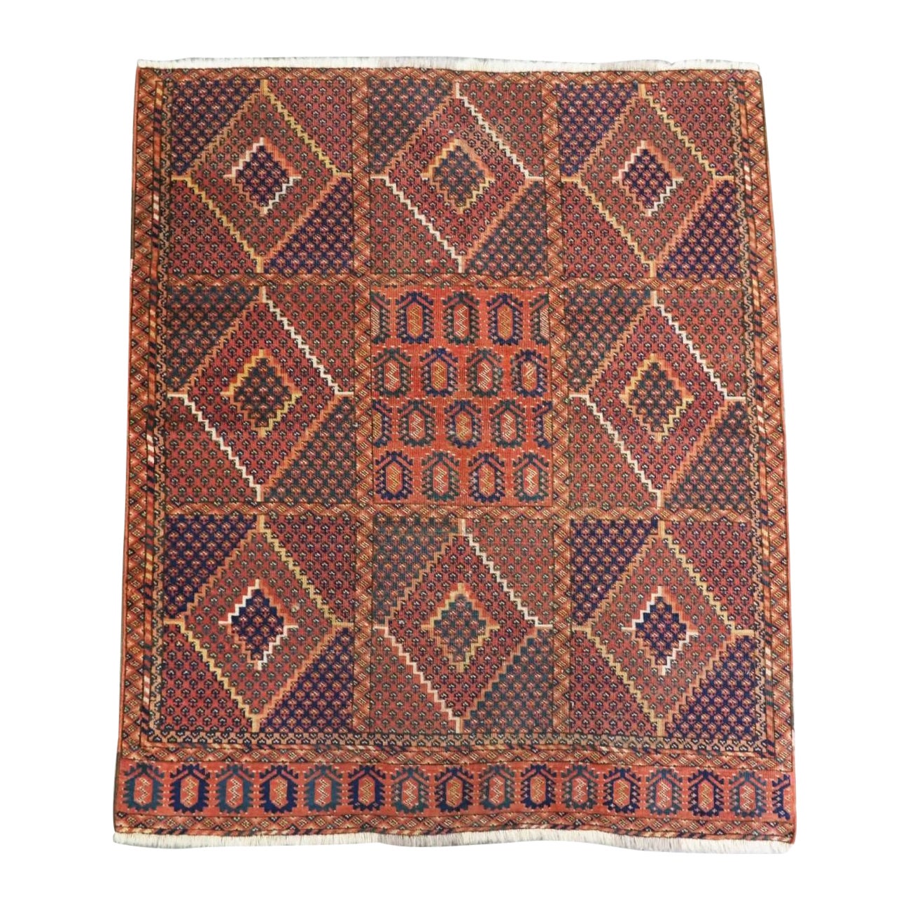 Antique Ersari Beshir Turkmen Rug Of Small Size, Scarce Design, Circa 1870