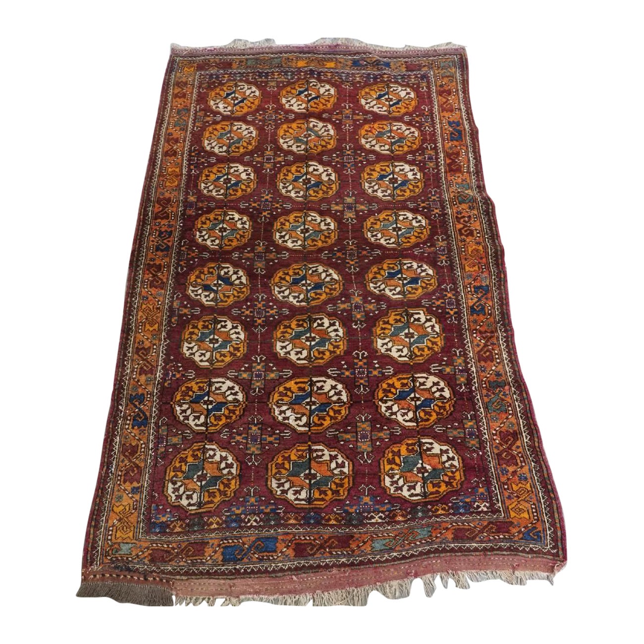 Antico tappeto Quchan Kurd con disegno Turkmen Gul, pelo spesso, Circa 1900/20 in vendita