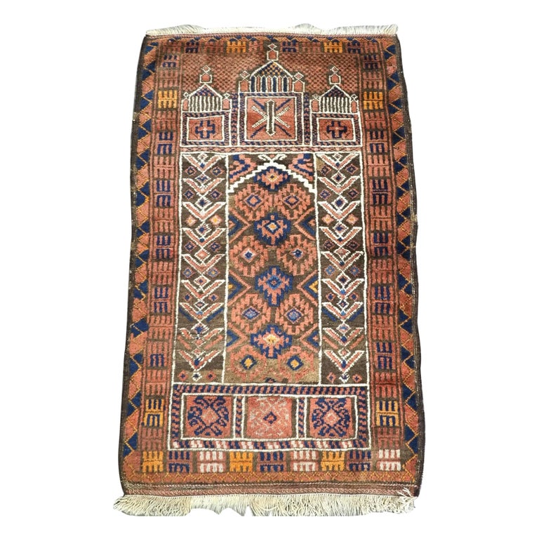 Antique Afghan Taimani Sistan Baluch Prayer Rug, Great Wool, Circa 
