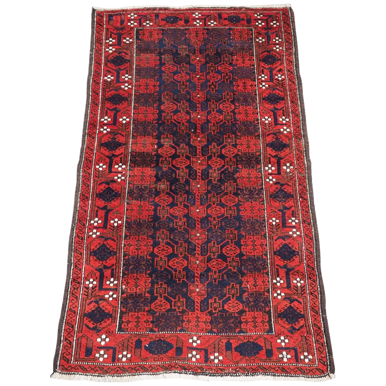 Antique Baluch Rug, Unusual Design, Circa 1880