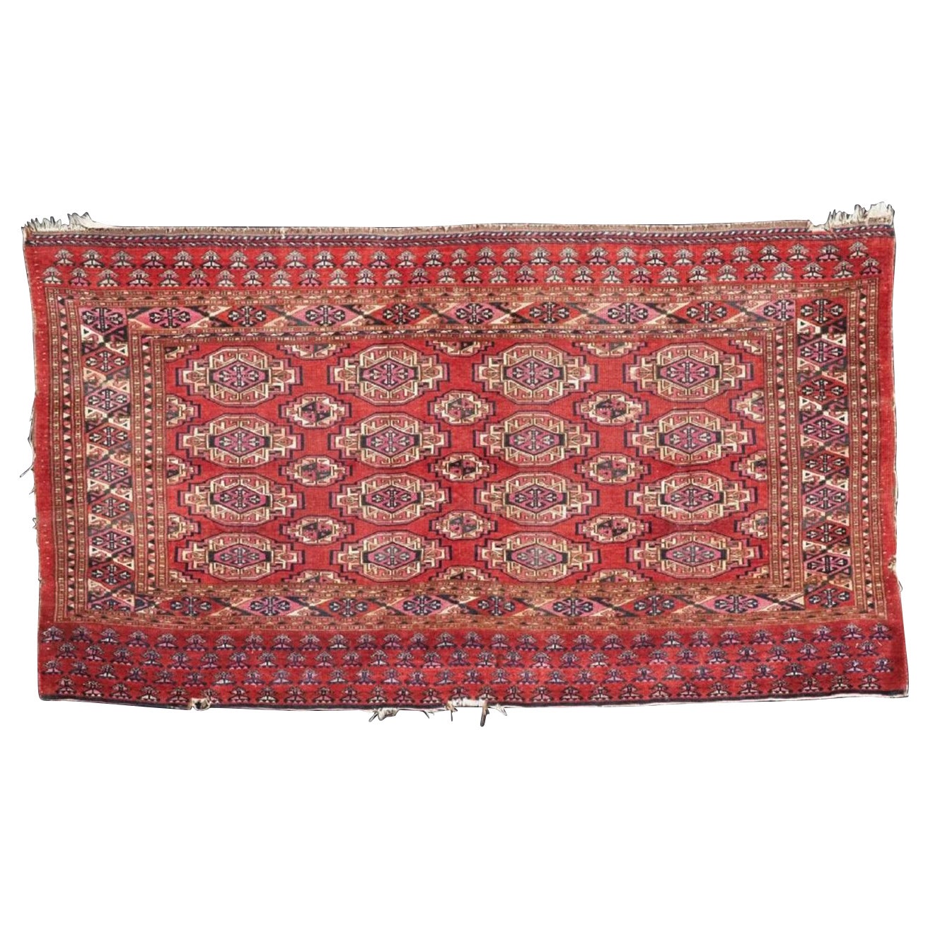 Antique Saryk Turkmen Chuval Face, Cotton And Cochineal Highlights, 19th Century