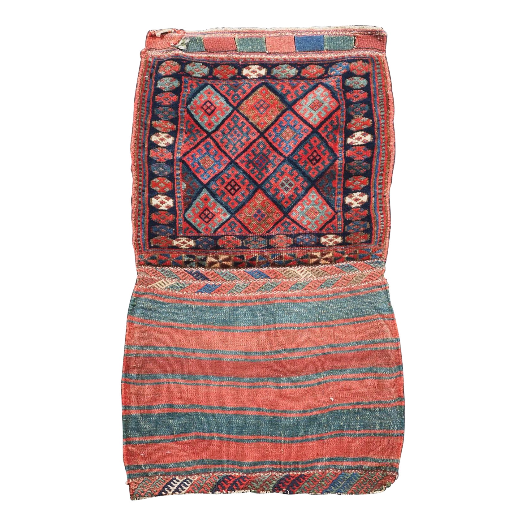 Antiguo Bolso de Jaf Kurd con Reverso de Tejido Liso, Circa 1880